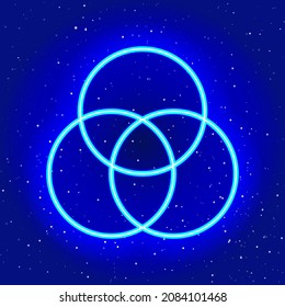 Neon blue round icon. Midnight blue. Neon intertwined round geometric design. Realistic neon icon. Linear icon on White Background.