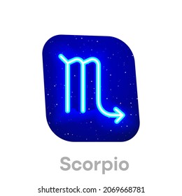 Neon blue Scorpio zodiac icon in space. Realistic neon horoscope icon. Glowing neon Scorpio zodiac line icon. It has mask area on White Background.