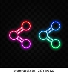 Neon blue share icon on black background.