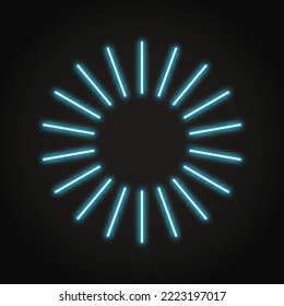 Neon blue shining round frame in line style. Circular glowing lines, firework shine. Vector illustration.