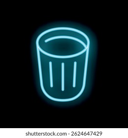 Neon blue sign showing a glass with liquid inside, glowing on black background