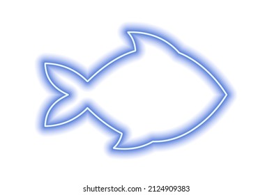 Neon Blue Silhouette Of Fish Isolated On White. Sea Life, Ocean. Vector Illustration