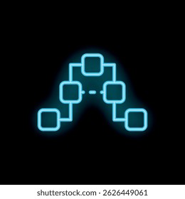 Neon blue site map icon glowing on a black background, symbolizing website navigation and structure