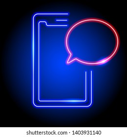 neon blue smartphone with red message logo icon