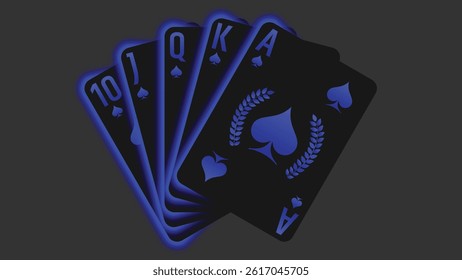 Neon Blue Spades Royal Flush Playing Cards