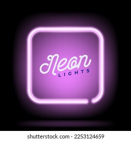 Neon blue square background. Vector illustration. Neon light bulb lamp.