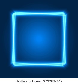 Marco cuadrado azul neón, borde brillante vibrante, Ilustración vectorial.