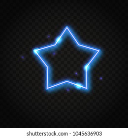 Neon blue star frame with space for text. Abstract electric light background.