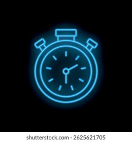 Neon blue stopwatch glowing on dark background representing deadline and time management