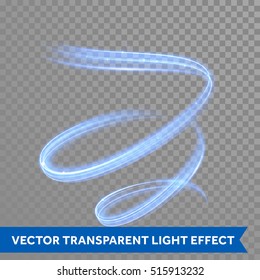  Neon blue swirl spiral light line trail. Vector abstract light flare trace in speed motion. Luminous abstract glitter shimmering Light painting effect.