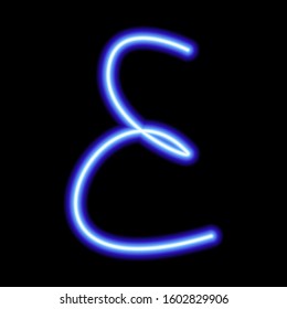 neon blue symbol "E" on a black background
