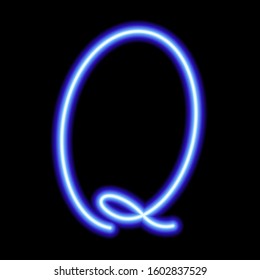 neon blue symbol "Q" on a black background