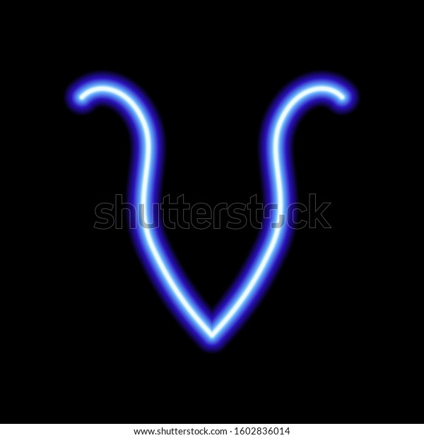 Neon Blue Symbol V On Black Stock Vector Royalty Free