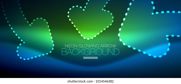 Neon blue techno arrow, digital vector abstract background