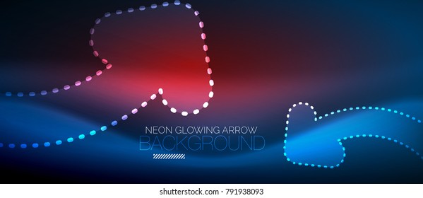 Neon blue techno arrow, digital vector abstract background