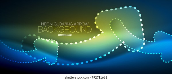 Neon blue techno arrow, digital vector abstract background