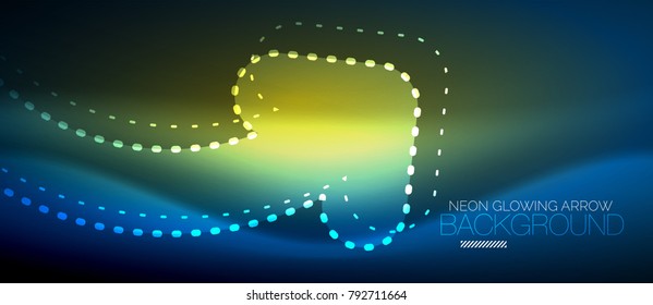 Flecha tecno azul neón, fondo abstracto vectorial digital