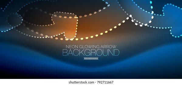 Neon blue techno arrow, digital vector abstract background