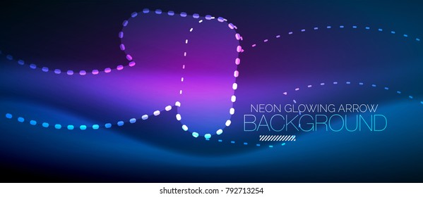 Neon blue techno arrow, digital vector abstract background