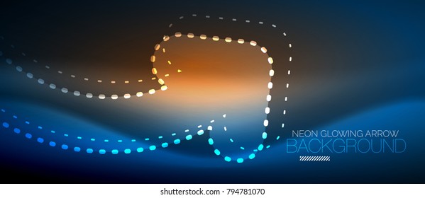 Flecha tecno azul neón, fondo abstracto vectorial digital