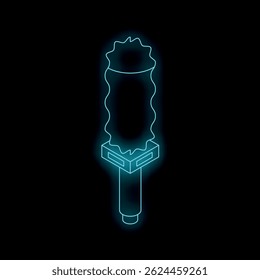 Neon blue torch shining brightly against a black background, creating a striking visual contrast