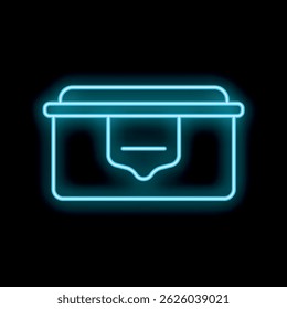 Neon blue treasure chest glowing on black background, ideal for adventure and fantasy concepts