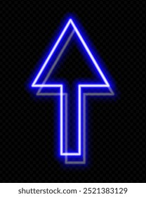 Neonblauer Pfeil nach oben auf transparentem Hintergrund. Leuchtendes, futuristisches Design, perfekt für Technik, Navigation und Richtungskonzepte.