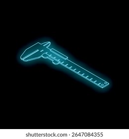 Néon azul vernier caliper ferramenta de medição isolada em um fundo escuro, perfeito para projetos relacionados à engenharia ou precisão