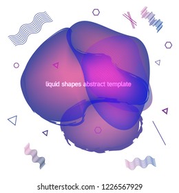 Neon blue and violet fluid graphic elements. Dynamic liquid forms and lines. Gradient abstract banner with flowing liquid shapes. Vector template for logo, presentation.Original plastic liquid shapes