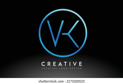Neon Blue VK Letters Logo Design Slim. Simple and Creative Clean Letter Concept Illustration.