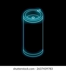 Neon blue water cooler glowing on a black background, perfect for concepts such as office life, thirst, or refreshment