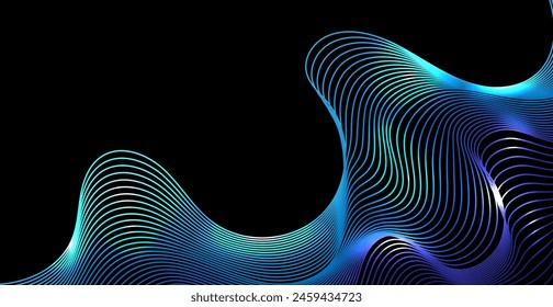 Neon Blue Wave Line abstract pattern background. Vector illustration. Wallpaper. Backdrop. Digital. Technology. Network Connection