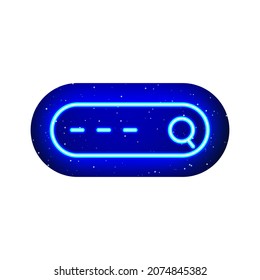 Neon blue web tab area icon. Midnight blue. Search tab design with neon text area. Realistic neon icon. There is mask area on White Background.
