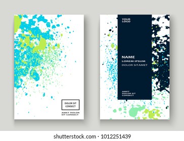 Neon blue white explosion paint splatter artistic cover design. Decorative dust splash gradient texture background. Trendy creative template vector Cover Report Catalog Brochure Flyer Product