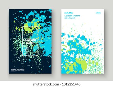 Neon Blue White Explosion Paint Splatter Artistic Cover Design. Decorative Dust Splash Gradient Texture Background. Trendy Creative Template Vector Cover Report Catalog Brochure Flyer Product