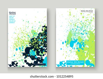 Neon blue white explosion paint splatter artistic cover design. Decorative dust splash gradient texture background. Trendy creative template vector Cover Report Catalog Brochure Flyer Product