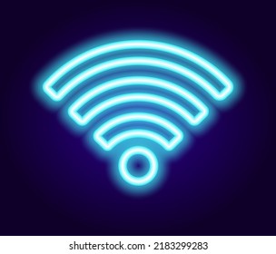 Wifi azul neón. El icono Wi-Fi brilla en la oscuridad con un contorno azul brillante sobre un fondo oscuro para una plantilla de diseño, el símbolo de internet brilla en un elemento aislado vector oscuro. Vector de sitio web 