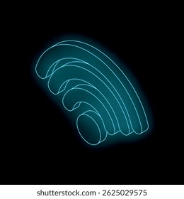 Neon blue wifi symbol glowing on dark background representing internet connection