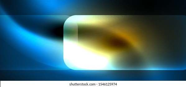 Neon blue and yellow abstract waves background. Shiny lights on bright colors with design elements. Futuristic or technology template illustration, hi-tech concept