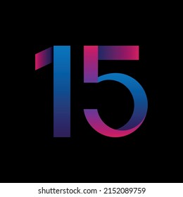 Neon blue-pink number fifteen on a black background. Vector stock image