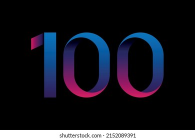Neon blue-pink number one hundred on a black background. Vector stock image