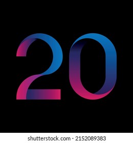 Neon blue-pink number twenty on a black background. Vector stock image