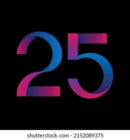 Neon blue-pink number twenty-five on a black background. Vector stock image