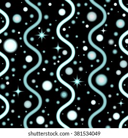 Neon bluish electric garland in the dark.