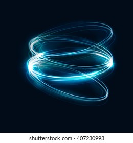 Neon blured cicles at motion . Vector swirl trail effect . Abstract Luminous rings with sparkling . Abstract lights at motion . Lightpating object 