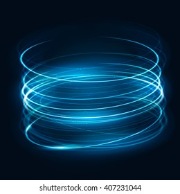 Neon blured cicles at motion . Vector swirl trail effect . Abstract Luminous rings with sparkling . Abstract lights at motion . Lightpating object 