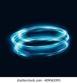 Neon blured cicles at motion . Vector swirl trail effect . Abstract Luminous rings with sparkling . Abstract lights at motion . Lightpating object 