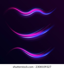 Neon blurred circles in motion. PNG vector light pink and purple lines swirling in a spiral. Vector vortex wake effect. Electric swirl lines, neon light effect. Abstract magic energy waves.