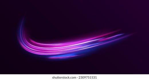 La neón desdibujó los círculos en movimiento. PNG vectores luz rosa y púrpura líneas girando en espiral. Efecto de reactivación vórtice vectorial. Líneas eléctricas de remolque, efecto neón. Resumen de las ondas mágicas de energía.