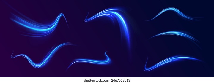 Neon blurred circles in motion. PNG vector light pink and purple lines swirling in a spiral. Vector vortex wake effect. Electric swirl lines, neon light effect. Abstract magic energy waves.	